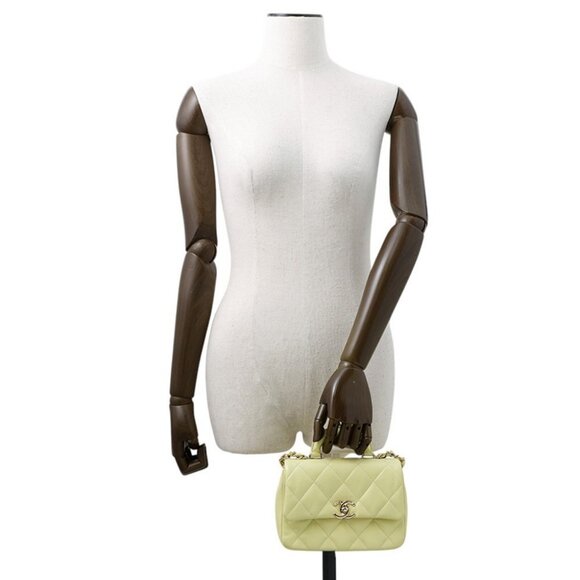 CHANEL Top handle Matelasse Shoulder Size Mini Shiny Calf Leather Yellow AS4543 - Picture 3 of 14